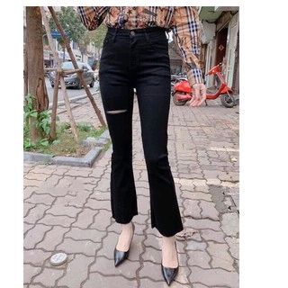 Quần ống loe jeans rách đùi