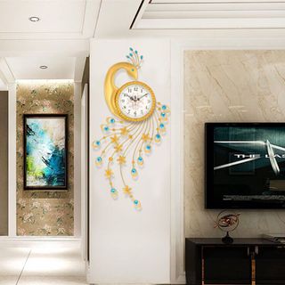 Đồng hồ trang trí chim công vàng treo đứng JT1822B JJT