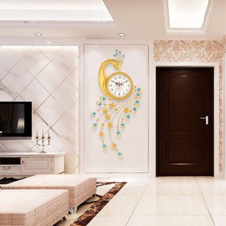Đồng hồ trang trí chim công vàng treo đứng JT1822B JJT