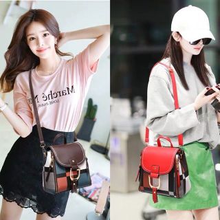 Balo Mini Nữ Kết Hợp Túi Xách Thời Trang Hàn Quốc Kẻ Sắc Màu