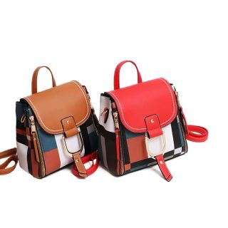 Balo Mini Nữ Kết Hợp Túi Xách Thời Trang Hàn Quốc Kẻ Sắc Màu