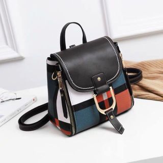Balo Mini Nữ Kết Hợp Túi Xách Thời Trang Hàn Quốc Kẻ Sắc Màu