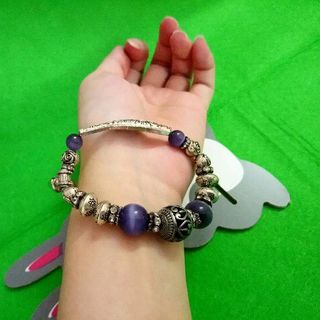 Vòng tay đá mắt mèo mix kim loại