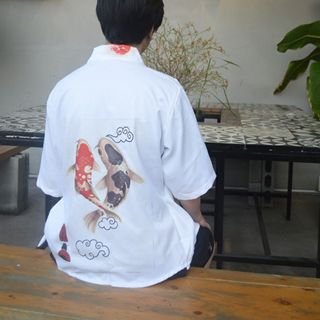 Áo Nhật Bản YUKATA Trắng in Cá Chép