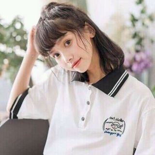 Áo tay dài cổ bẻ thêu hình có ảnh thật