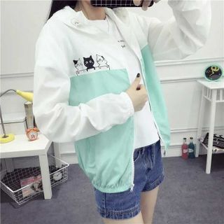 Áo khoác nữ Áo khoát nữ gió dù 2 lớp chống nắng in hình mèo kitty đẹp mẫu mới cực chuẩn-M058-Ao khoac nu Ao khoat nu gio du 2 lop chong nang