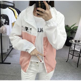 Áo khoác nữ Áo khoát nữ gió dù 2 lớp chống nắng in hình mèo kitty đẹp mẫu mới cực chuẩn-M058-Ao khoac nu Ao khoat nu gio du 2 lop chong nang