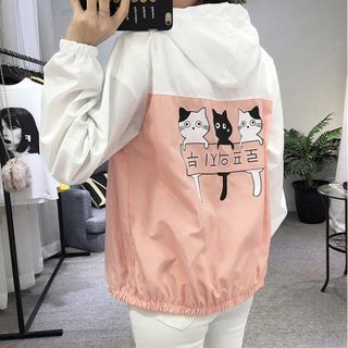 Áo khoác nữ Áo khoát nữ gió dù 2 lớp chống nắng in hình mèo kitty đẹp mẫu mới cực chuẩn-M058-Ao khoac nu Ao khoat nu gio du 2 lop chong nang
