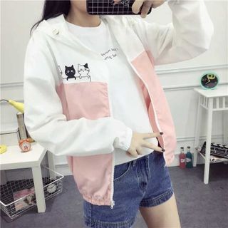 Áo khoác nữ Áo khoát nữ gió dù 2 lớp chống nắng in hình mèo kitty đẹp mẫu mới cực chuẩn-M058-Ao khoac nu Ao khoat nu gio du 2 lop chong nang