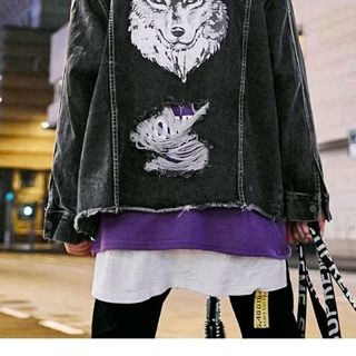 Áo khoác jeans sói phối nón Unisex