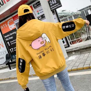 Áo khoác nữ Áo khoát nữ gió dù 2 lớp chống nắng in hình con heo hàng đẹp mẫu mới siêu chất-M134-Ao khoac nu Ao khoat nu gio du 2 lop chong nang