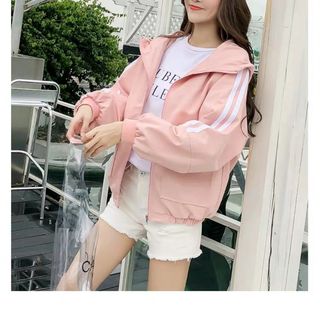 Áo khoác nữ Áo khoát nữ gió dù 2 lớp chống nắng hai tay chạy sọc cực chất hàng rất đẹp thời trang-M023-Ao khoac nu Ao khoat nu gio du 2 lop chong nang