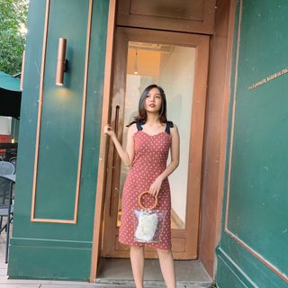 Đầm bi phối nơ vai hình chụp thật- gia công và bán sỉ