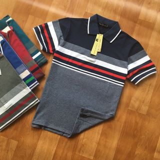 Áo thun nam Áo phông nam có cổ trụ cổ bẻ sọc ngang siêu hot bao đẹp dễ thương-M153-Ao thun nam Ao phong nam co co tru co be