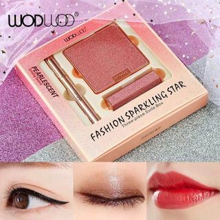 Bộ 3 Món Trang Điểm Phấn Mắt Son Thỏi Kẻ Mắt Nước WodWod Fashion Sparkling Star giá sỉ