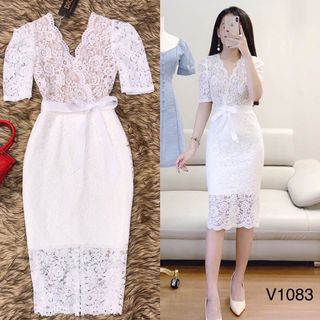 Đầm body dự tiệc phối ren cổ V giá sỉ