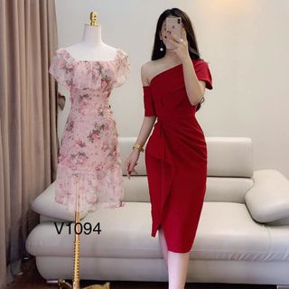 Đầm body lệch vai nhún eo