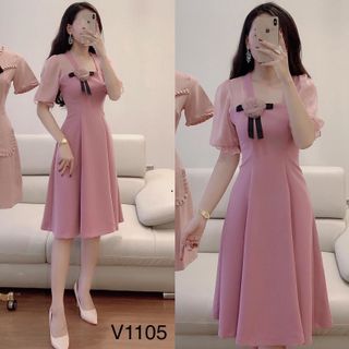 Đầm xòe dự tiệc phối tay ren kem tag hoa