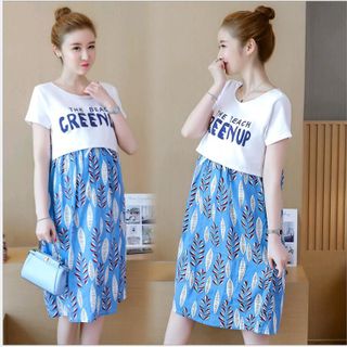 Đầm bầu xanh phối áo thun