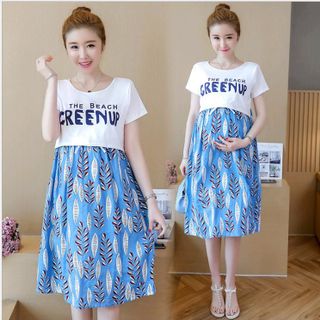 Đầm bầu xanh phối áo thun