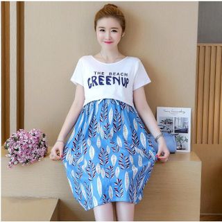 Đầm bầu xanh phối áo thun