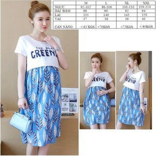 Đầm bầu xanh phối áo thun