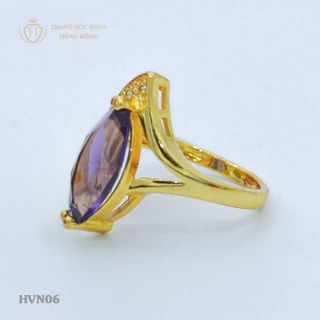 Nhẫn nữ titan mạ vàng mặt đá tím - Trang Sức Hava Hồng Kông - HVN06