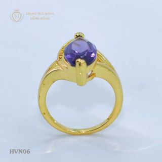 Nhẫn nữ titan mạ vàng mặt đá tím - Trang Sức Hava Hồng Kông - HVN06