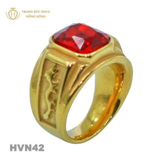 Nhẫn Nam Titan Mạ Vàng 24k Mặt Đính Đá Đỏ - Trang Sức Hava Hồng Kong HVN42 giá sỉ