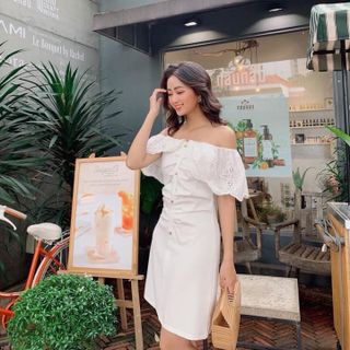 Đầm Bẹt Vai Phối Ren Đính Núc