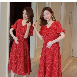 Đầm bầu voan chấm bi