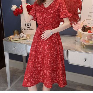 Đầm bầu voan chấm bi
