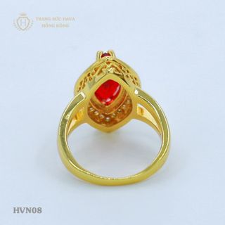 Nhẫn nữ titan mạ vàng mặt đá đỏ - Trang Sức Hava Hồng Kông - HVN08