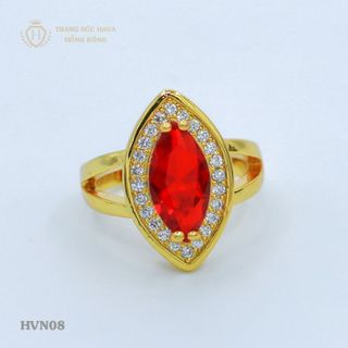 Nhẫn nữ titan mạ vàng mặt đá đỏ - Trang Sức Hava Hồng Kông - HVN08