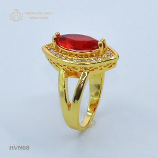 Nhẫn nữ titan mạ vàng mặt đá đỏ - Trang Sức Hava Hồng Kông - HVN08