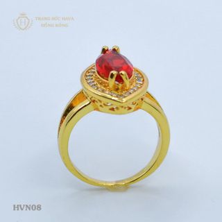 Nhẫn nữ titan mạ vàng mặt đá đỏ - Trang Sức Hava Hồng Kông - HVN08