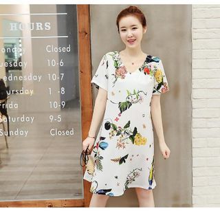 Đầm bầu in hoa lá thời trang
