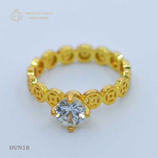 Nhẫn Kim Tiền Đính Đá - Trang Sức Hava Hồng Kông