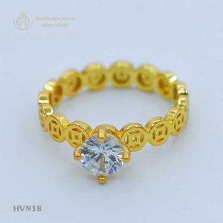 Nhẫn Kim Tiền Đính Đá - Trang Sức Hava Hồng Kông
