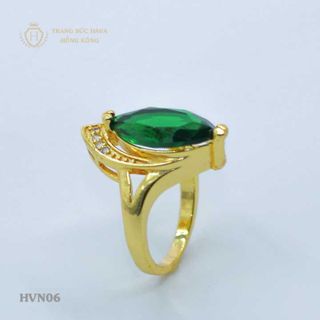 Nhẫn nữ titan mạ vàng mặt đá xanh lá - Trang Sức Hava Hồng Kông - HVN06