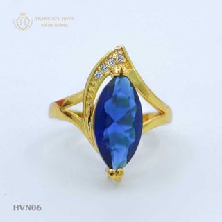 Nhẫn nữ titan mạ vàng mặt đá xanh lam - Trang Sức Hava Hồng Kông - HVN06 giá sỉ