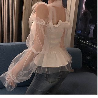 Áo voan lưới nữ tay lưới dài
