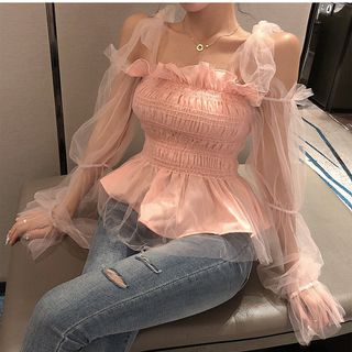 Áo voan lưới nữ tay lưới dài
