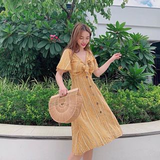 Đầm Maxi Cột Nơ Phần Ngực Tay Loe