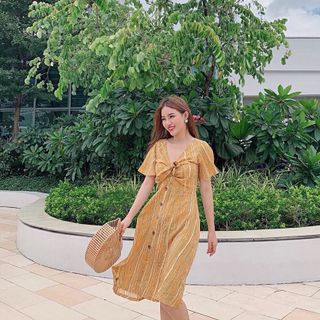 Đầm Maxi Cột Nơ Phần Ngực Tay Loe