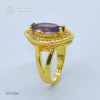 Nhẫn nữ titan mạ vàng mặt đá tím - Trang Sức Hava Hồng Kông - HVN08