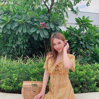 Đầm Maxi Cột Nơ Phần Ngực Tay Loe