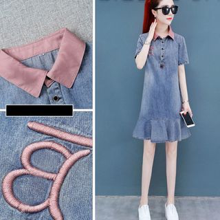 Đầm Jean Cổ Hồng Sơ Mi Đuôi Cá