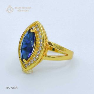 Nhẫn nữ titan mạ vàng mặt đá xanh lá - Trang Sức Hava Hồng Kông - HVN08
