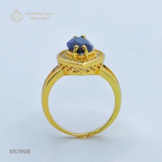 Nhẫn nữ titan mạ vàng mặt đá xanh lá - Trang Sức Hava Hồng Kông - HVN08